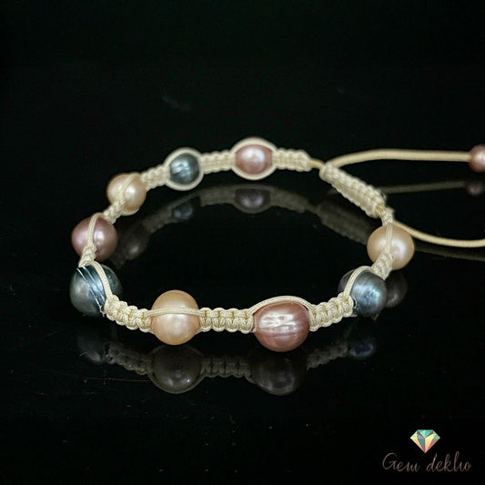 Multicolor Freshwater Pearl Bracelet – Adjustable Loop, 10mm Round Pearls