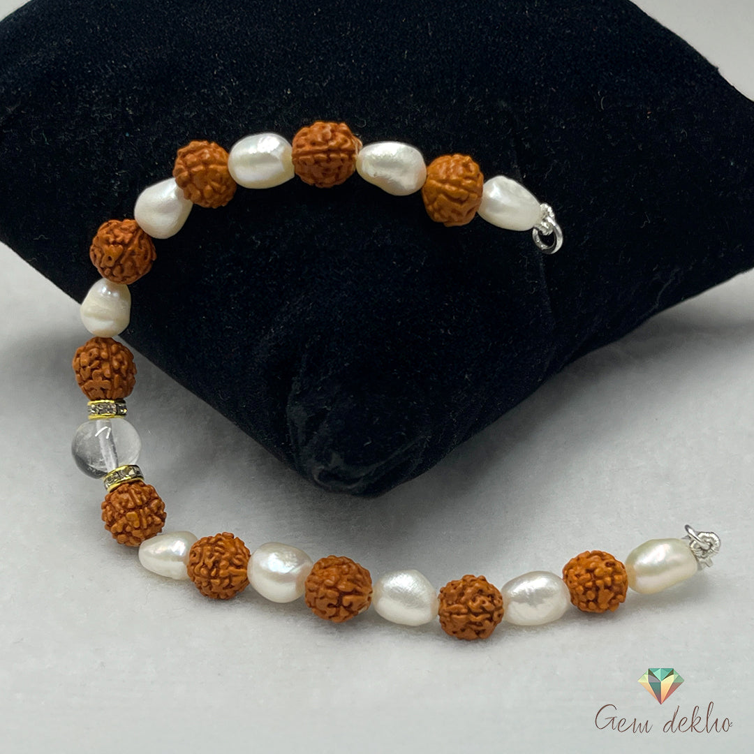 Freshwater Pearl & Rudraksha Bracelet with Crystal