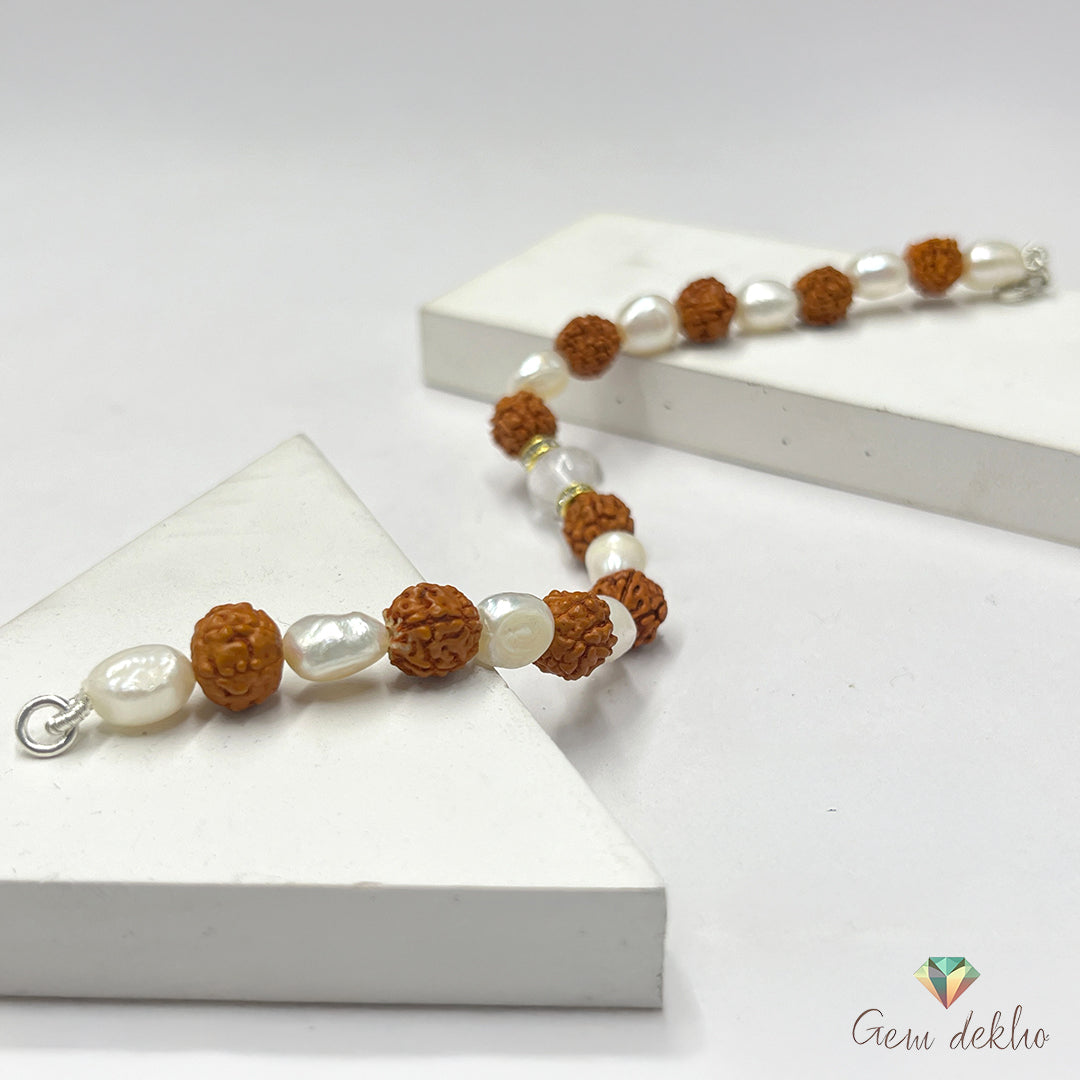 Freshwater Pearl & Rudraksha Bracelet with Crystal