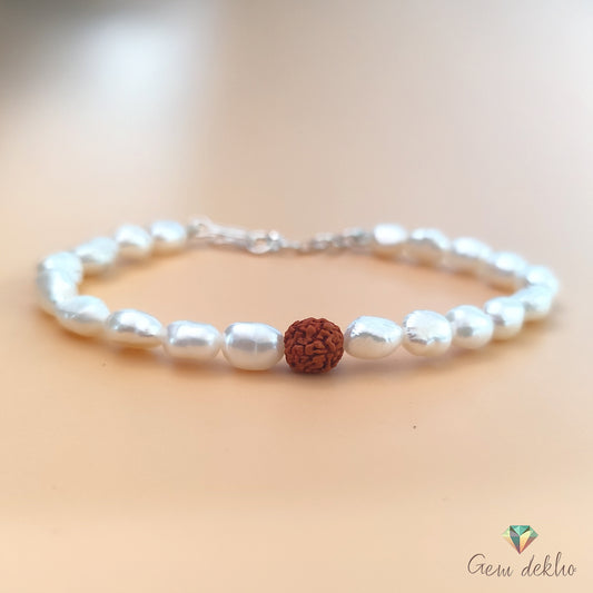 Pearl & Rudraksha Bracelet With Hook