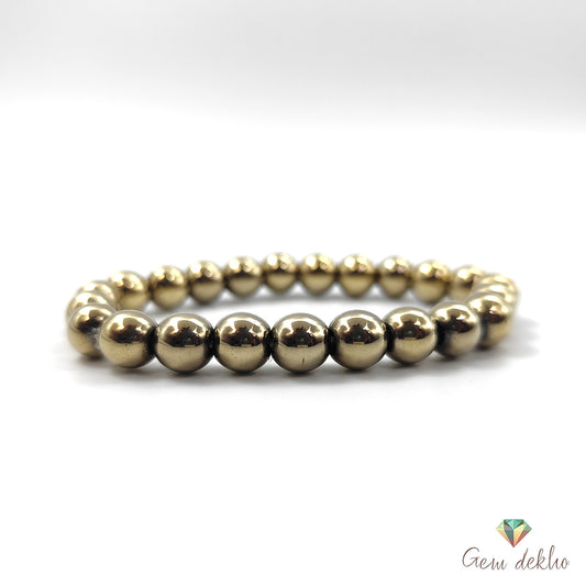 Natural Pyrite Bracelet – 8MM Healing Crystal Beads for Energy, Protection & Wealth