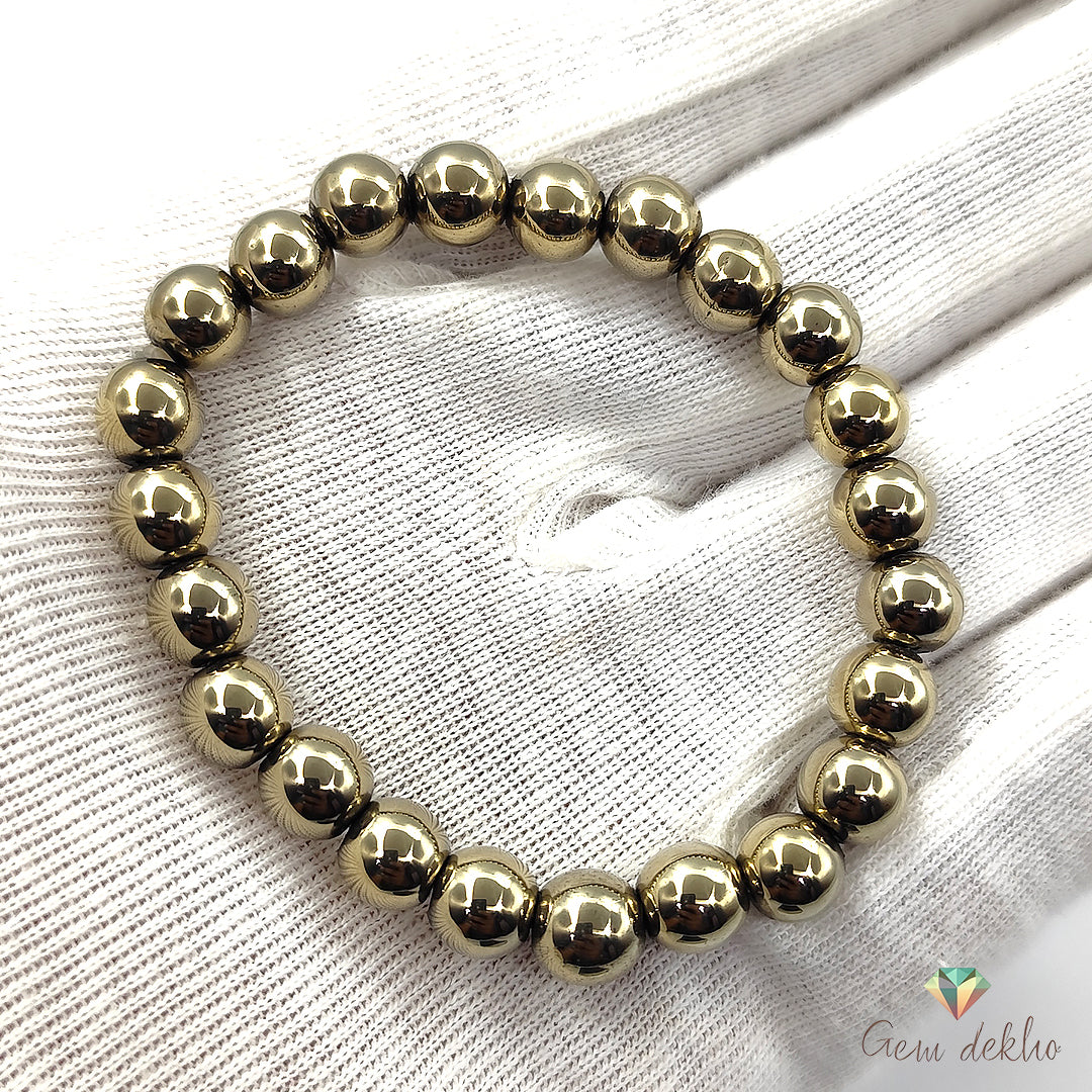 Natural Pyrite Bracelet – 8MM Healing Crystal Beads for Energy, Protection & Wealth
