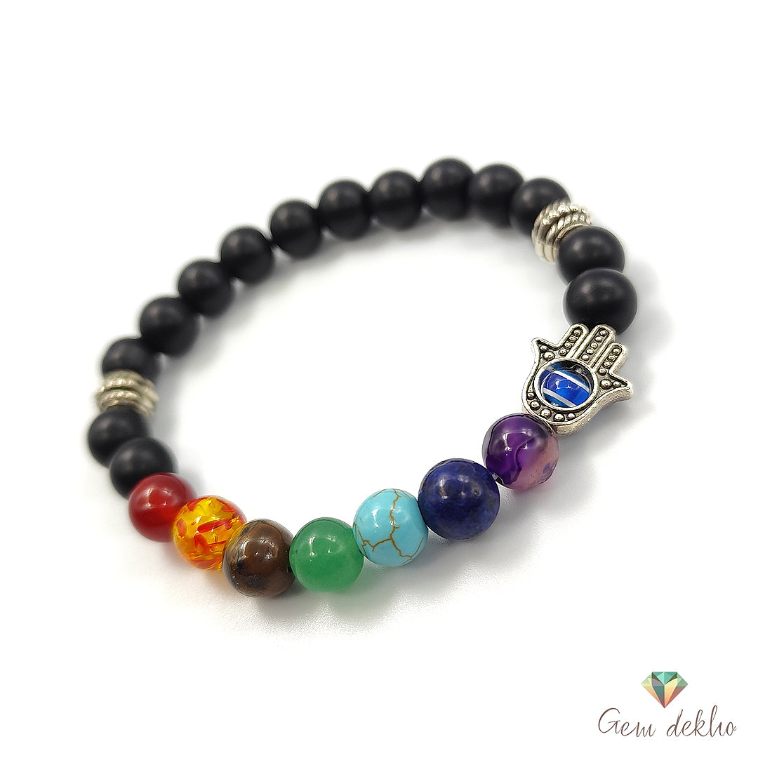 7 Chakra Healing Crystals Bracelet with Orgone Pendant – Adjustable Bead Bracelet for Yoga, Meditation & Energy Balance
