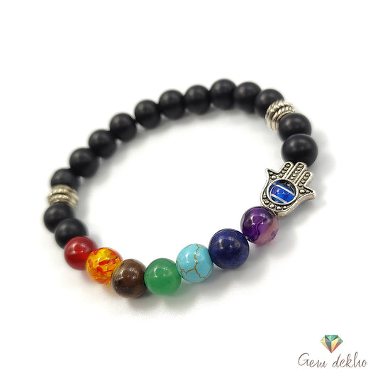 7 Chakra Healing Crystals Bracelet with Orgone Pendant – Adjustable Bead Bracelet for Yoga, Meditation & Energy Balance