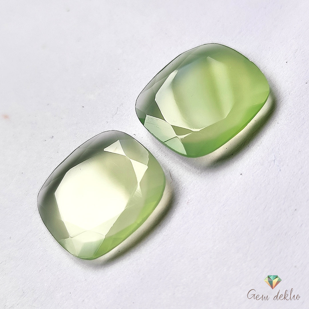 Parrot Green Onyx Cushion Cut Pair 18×19MM 19.5 Cts.
