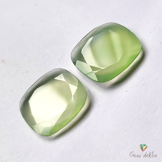 Parrot Green Onyx Cushion Cut Pair 18×19MM 19.5 Cts.