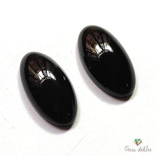 Black Onyx Oval Cabochon Pair 21×11MM 17.45 Cts.