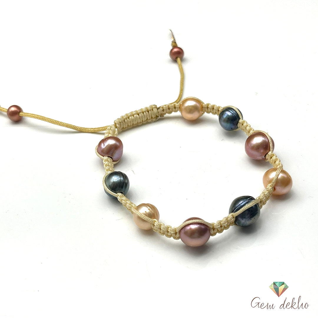Multicolor Freshwater Pearl Bracelet – Adjustable Loop, 10mm Round Pearls