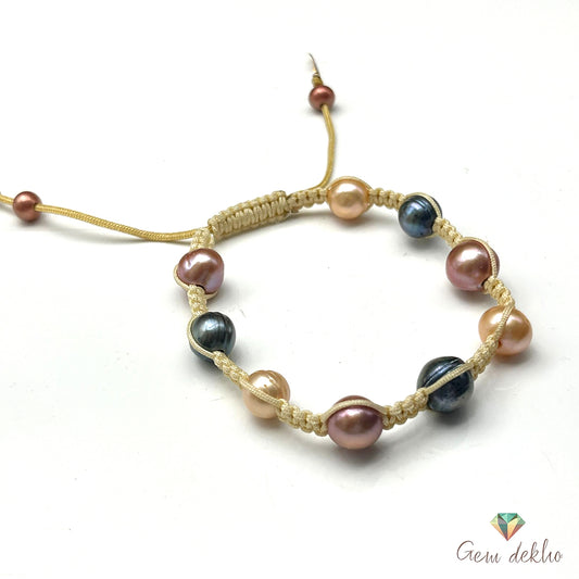 Multicolor Freshwater Pearl Bracelet – Adjustable Loop, 10mm Round Pearls