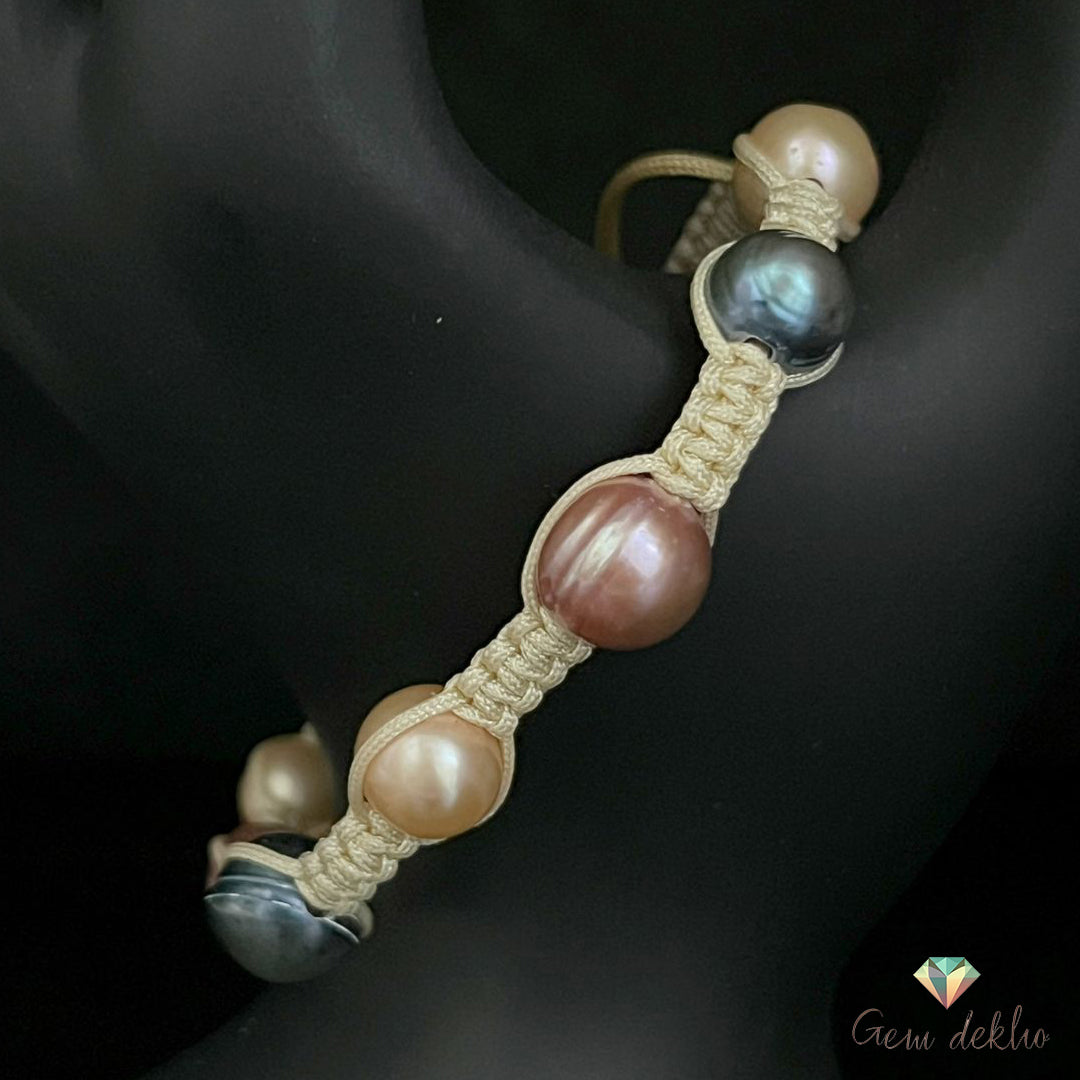 Multicolor Freshwater Pearl Bracelet – Adjustable Loop, 10mm Round Pearls