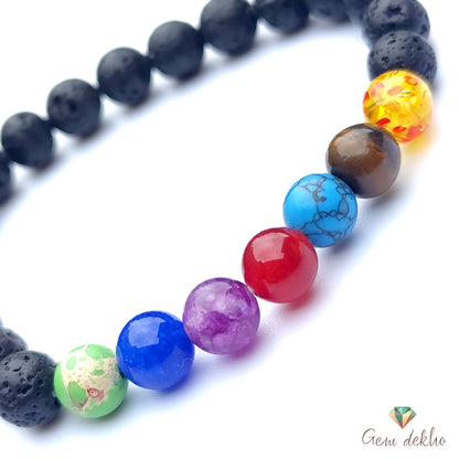 7 Chakra Lava Beads Synthetic Bracelet