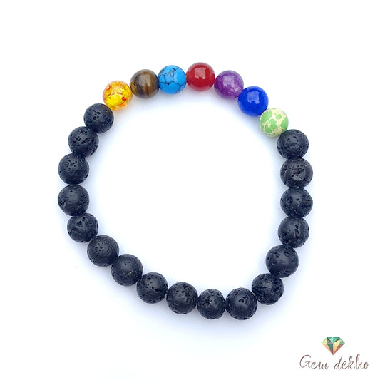 7 Chakra Lava Beads Synthetic Bracelet