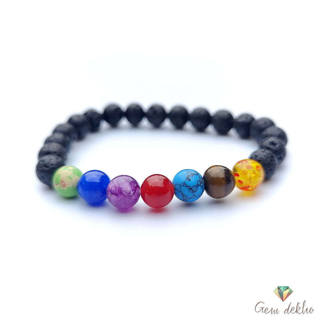 7 Chakra Lava Beads Synthetic Bracelet