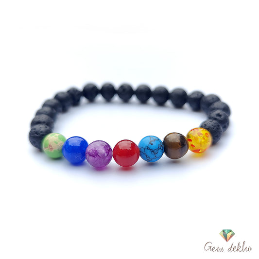 7 Chakra Lava Beads Synthetic Bracelet