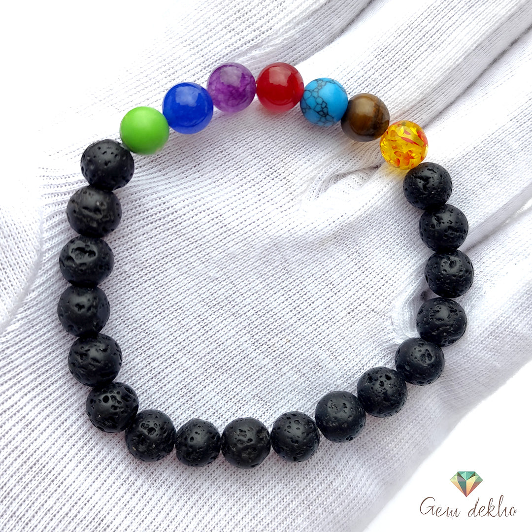 7 Chakra Lava Beads Synthetic Bracelet