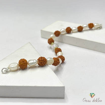 Freshwater Pearl & Rudraksha Bracelet with Crystal