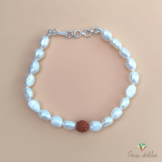 Pearl & Rudraksha Bracelet With Hook