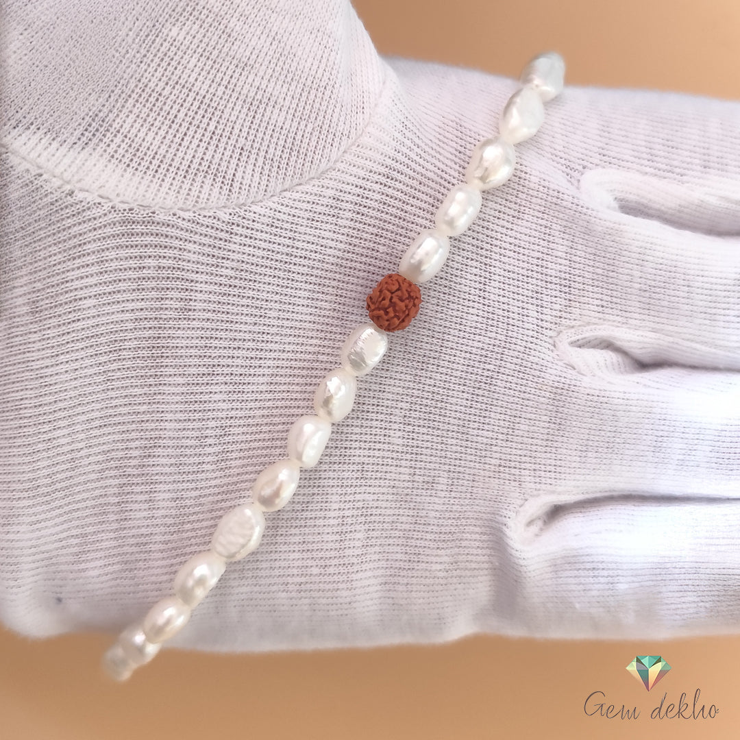 Pearl & Rudraksha Bracelet With Hook
