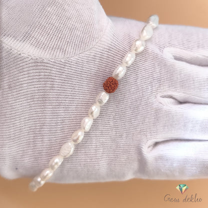 Pearl & Rudraksha Bracelet With Hook