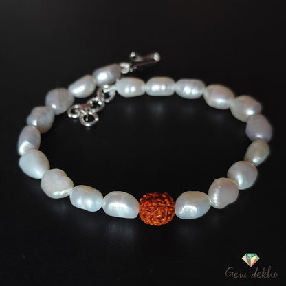 Pearl & Rudraksha Bracelet With Hook