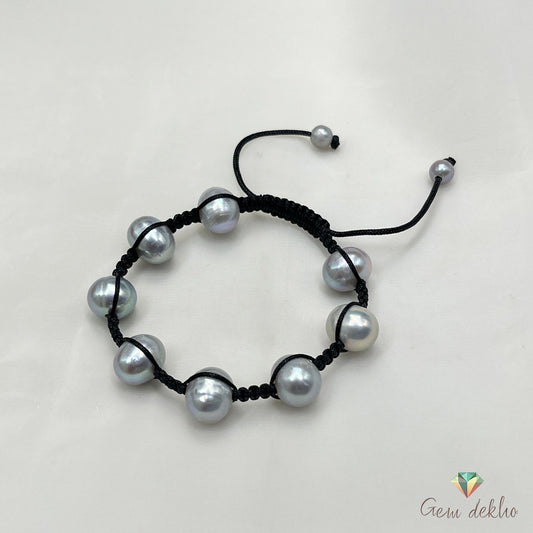 Freshwater Natural Pearl Bracelet With Adjustable Loop, 11mm Oval Pearls