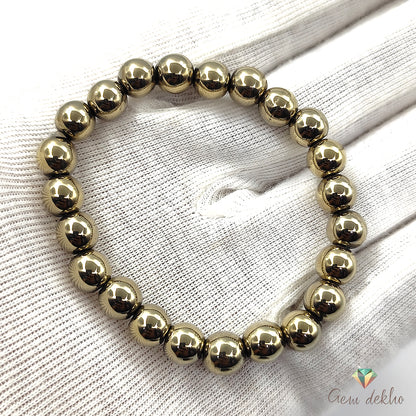 Natural Pyrite Bracelet – 8MM Healing Crystal Beads for Energy, Protection & Wealth