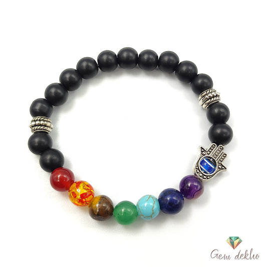 7 Chakra Healing Crystals Bracelet with Orgone Pendant – Adjustable Bead Bracelet for Yoga, Meditation & Energy Balance