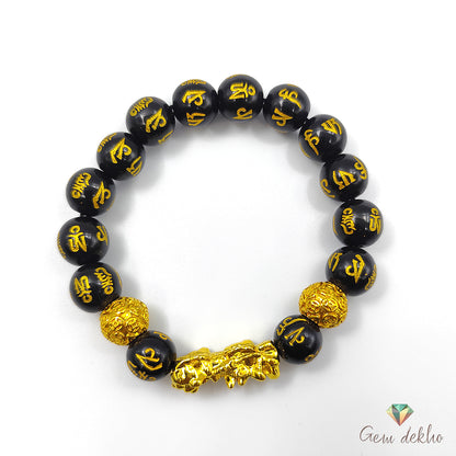 Feng Shui Pixiu Wealth & Good Luck Bracelet – 12mm Black Obsidian Beads Unisex