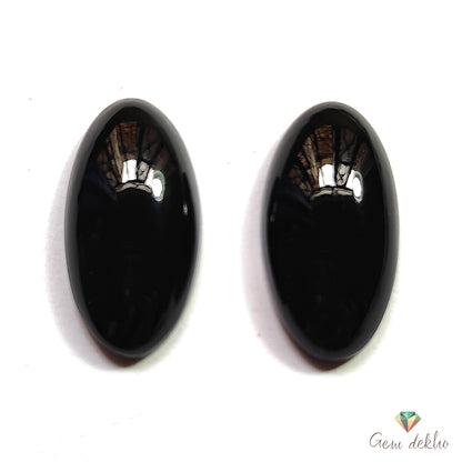 Black Onyx Oval Cabochon Pair 21×11MM 17.45 Cts.