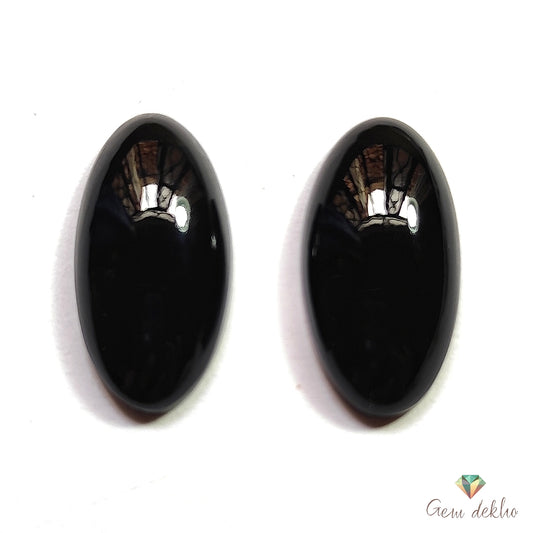 Black Onyx Oval Cabochon Pair 21×11MM 17.45 Cts.