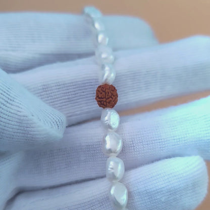 Pearl & Rudraksha Bracelet With Hook