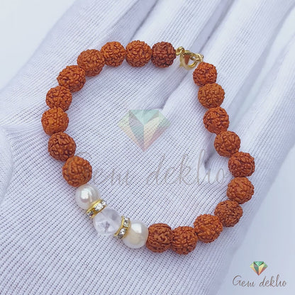 Freshwater Pearl, Crystal and Rudraksha Bracelet